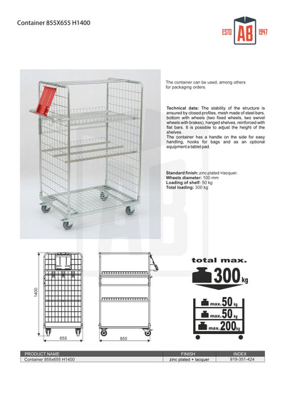 Zware Container 855x655 H1400 – Industriële Rolkooi voor Veilige Opslag