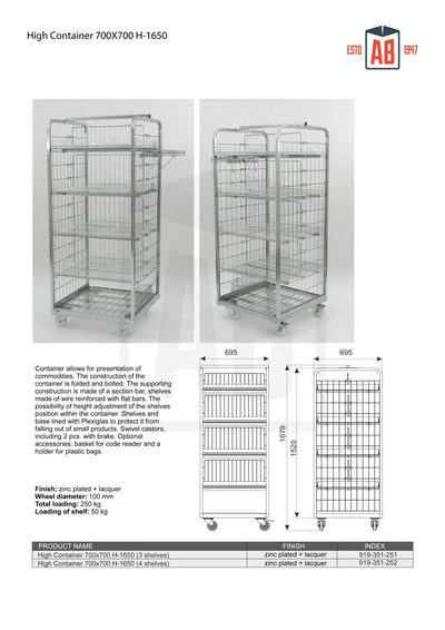 Hoge Container 700x700 H1650 met 4 Planken – Hoge Rolkooi voor Maximale Opslag