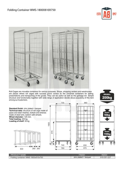 Vouwcontainer WMS 1800x810x750 – Inklapbare Rolkooi voor Ruimtebesparende Opslag