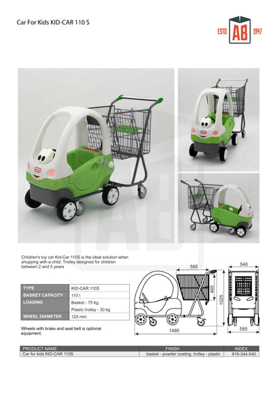 100L Winkelwagen met Inzittende Kinderauto