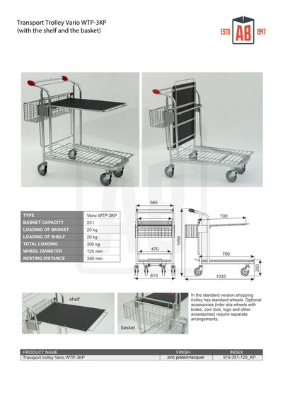 Vario WTP-3D Transportkar – Dubbeldekskar met Mand en Plank