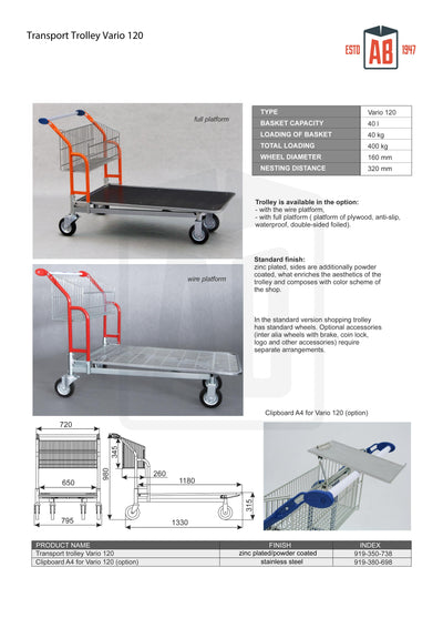 Vario 120 Transportkar – Vaste Mandkar met Multiplex Platform