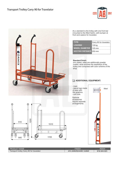 Carry 90 Transportkar – Multiplex Platform met Roltrap-Compatibele Wielen