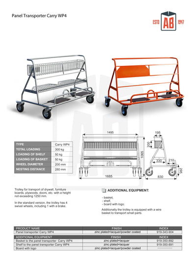 Draag WP4 Plaatwagen – Met Mand en Plank voor Plaatmateriaalverwerking