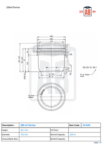 200ml Terrine Kilnclip Glazen Pot