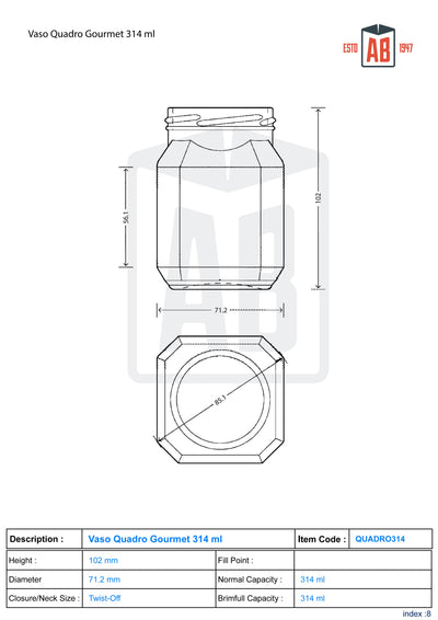 314ml Quadro Gourmet Glazen Pot