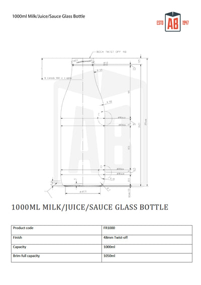 1000ml Glazen Fles