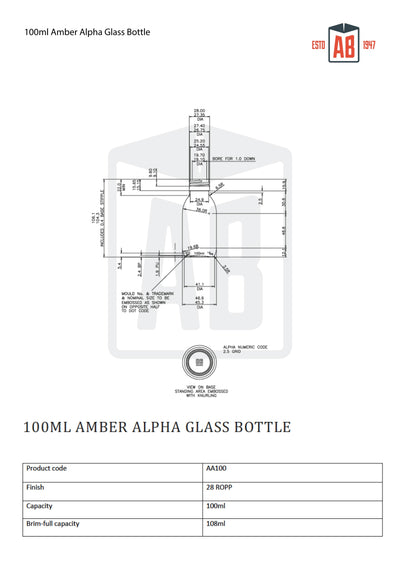 100ml Amber Alpha Glazen Fles