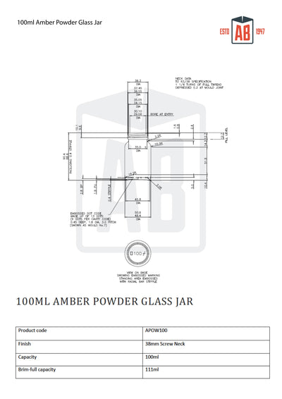 100ml Amber Glass Poederpot