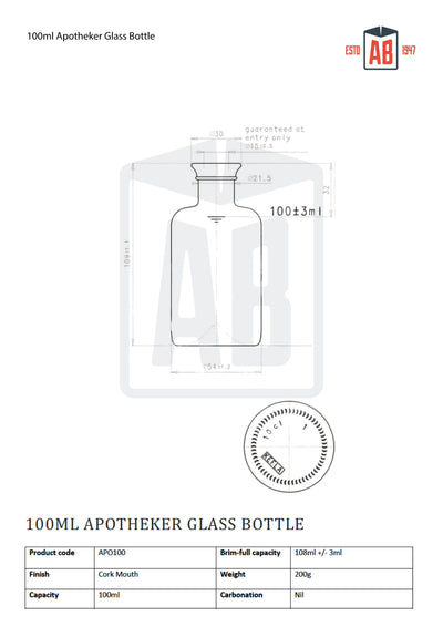 100ml Apotheker Glazen Fles