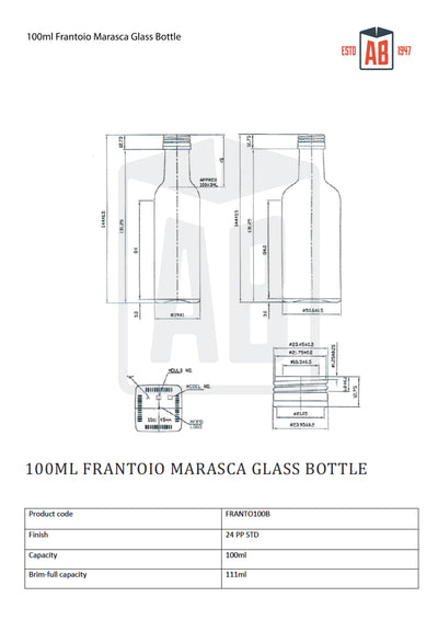 100ml Glazen Frantoio Marasca Olie Fles (Schroefhals)