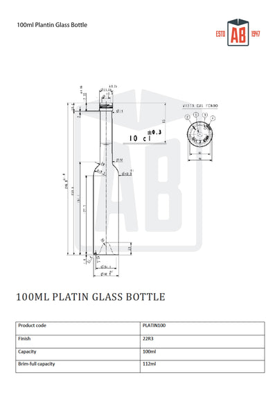 100ml Platin Hoge Glazen Olie Fles (Kurkopener)