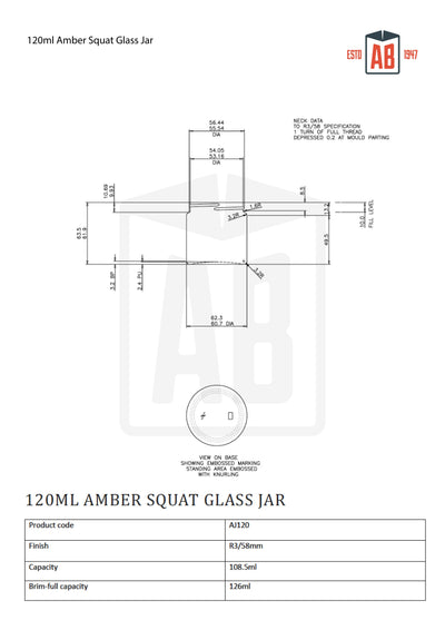 120ml Amber Glass Squat Pot