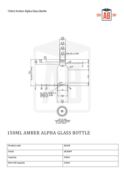 150ml Amber Alpha Glazen Fles