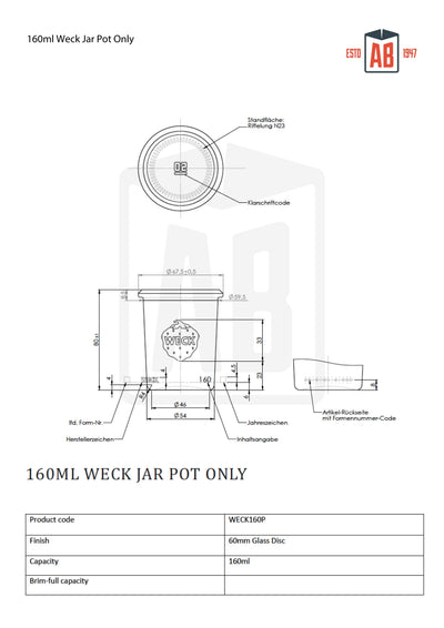 160ml Glazen Weckpot (Alleen Pot)