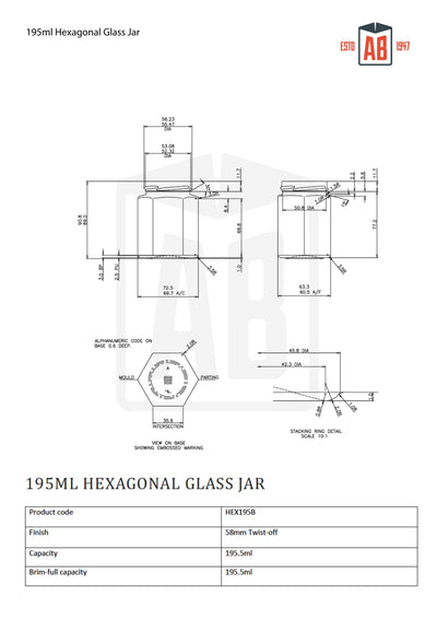 195ml Zeshoekige Glazen Pot