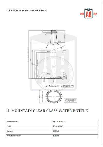 1 Liter Heldere Glazen Mountain Fles