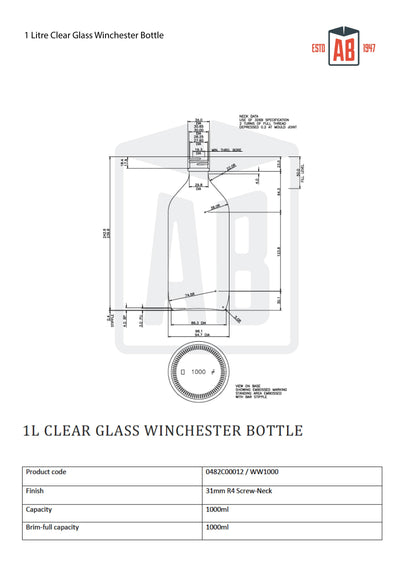 1 Liter Heldere Glazen Winchester Fles