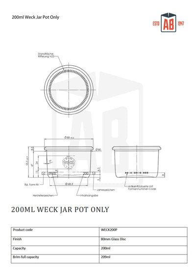 200ml Glazen Weckpot (Alleen Pot)