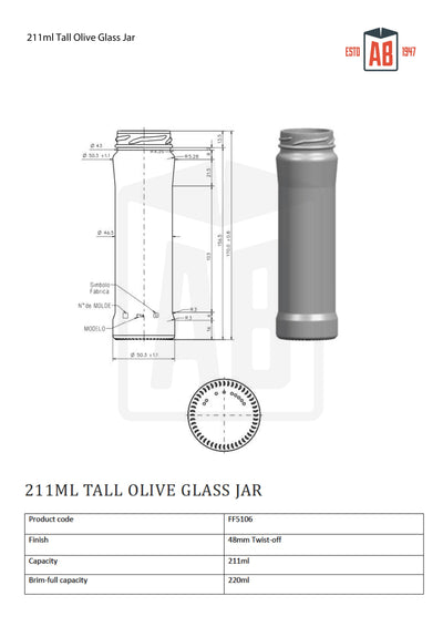 211ml Hoge Glazen Olijvenpot