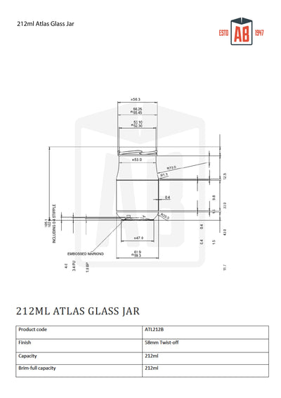 212ml Atlas Glazen Pot