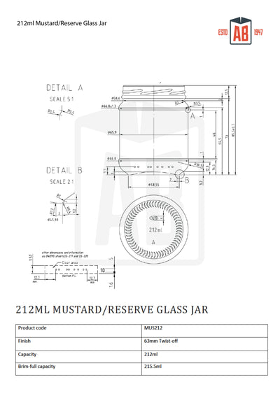 212ml Mosterd/Reserve Glazen Pot