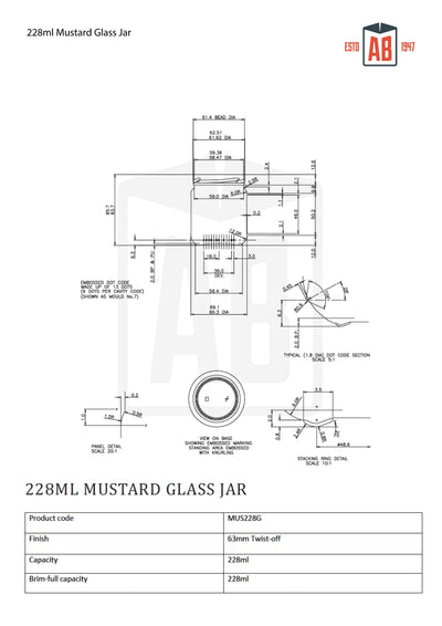 228ml Mosterd Glazen Pot