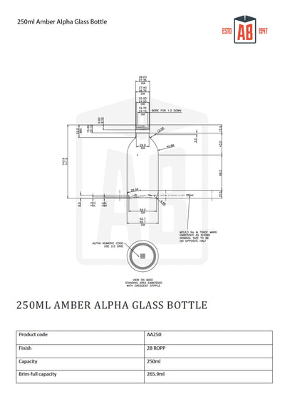 250ml Amber Alpha Glazen Fles