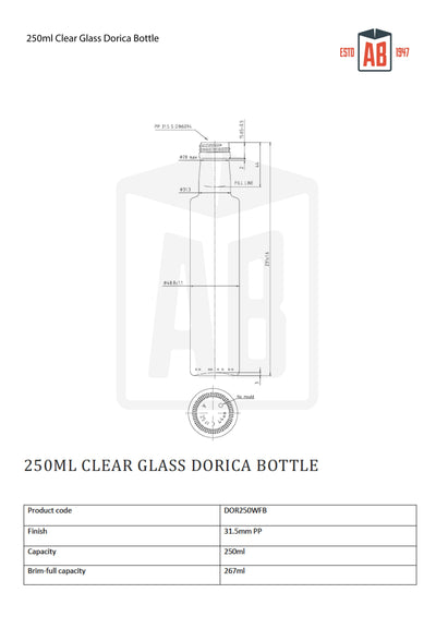 250ml Heldere Glazen Dorica Olie Fles (Schroefhals)