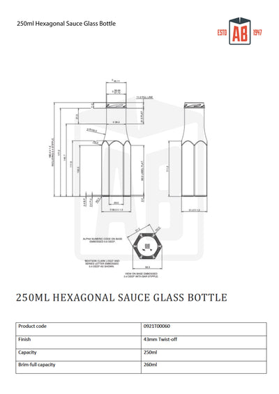 250ml Hexagonale Saus Glazen Fles