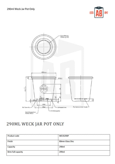 290ml Glazen Weckpot (Alleen Pot)