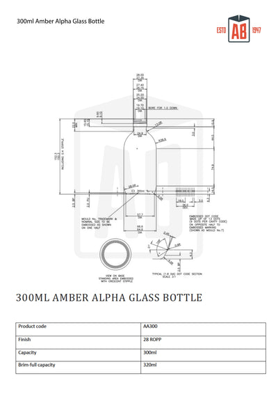 300ml Amber Alpha Glazen Fles