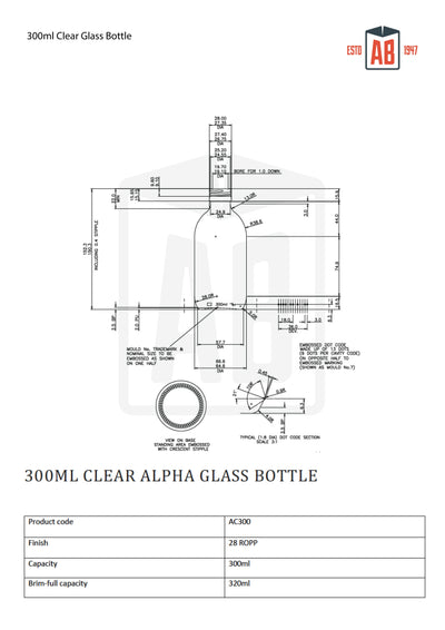 300ml Alpha Clear Glass Fles