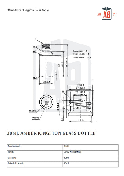 30ml Amber Glass Kingston-fles