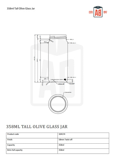 358ml Hoge Glazen Olijvenpot