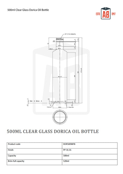 500ml Heldere Glazen Dorica Olie Fles (Schroefhals)