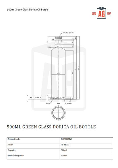 500ml Groene Glazen Dorica Olie Fles (Schroefhals)