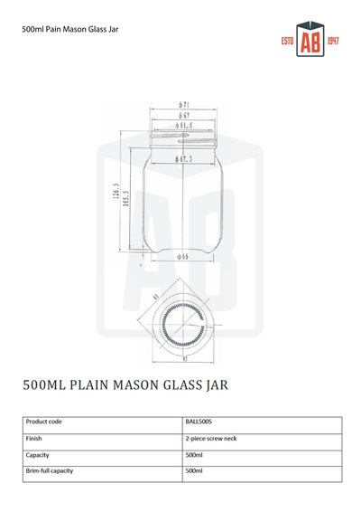 500ml Effen Mason Glazen Pot