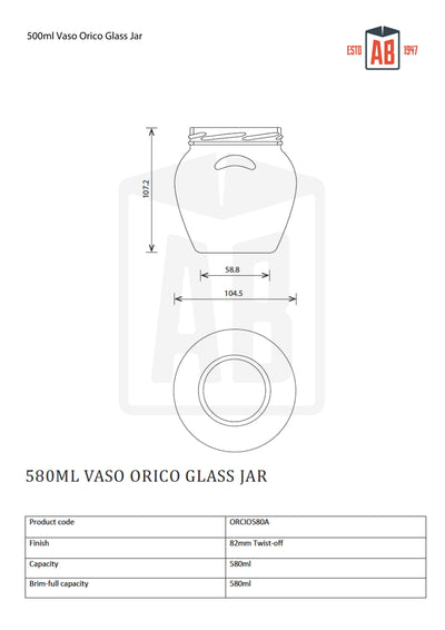 580ml Vaso Orcio Glazen Pot