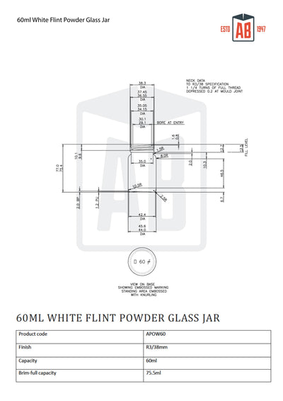 60ml Witte Flint Glazen Poederpot