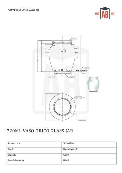 720ml Vaso Orcio Glazen Pot