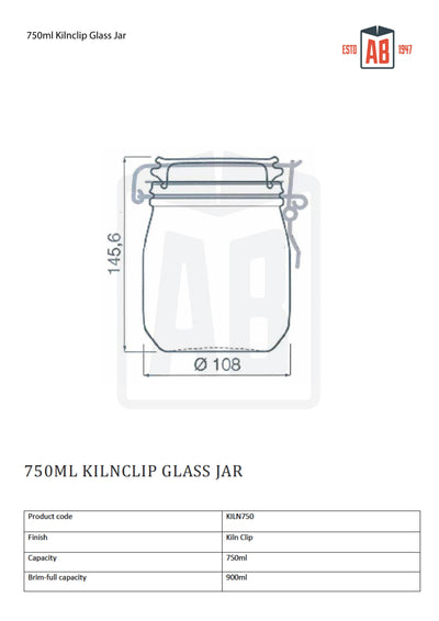 750ml Kilnclip Glazen Pot