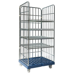 3-zijdige display rolcontainer – 810x720x1808mm, 4 verwijderbare schappen, elektrolytisch verzinkt