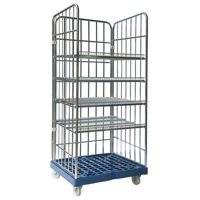 3-zijdige display rolcontainer – 810x720x1808mm, 4 verwijderbare schappen, elektrolytisch verzinkt