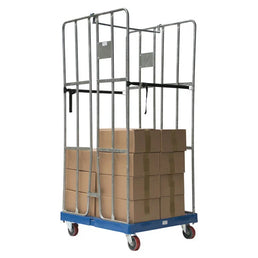 2-zijdige rolcontainer – 810x720x1680mm, Verzinkt met klemhekken & riemen