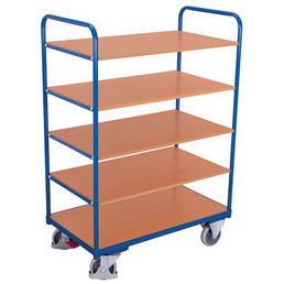 Hoge Geplankte Trolley – 910x500x1530mm – 5 MDF Planken met Beukenafwerking, 250kg Capaciteit, Blauw RAL 5010