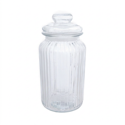 1.3 Litre Ribbed Knob-Stopper Empty Glass Jar