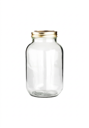 1 Litre Plain Glass Mason Empty Jar with 2 Piece Gold Lid