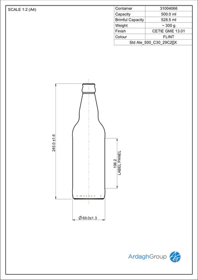 500ml Flint Glass Ale Oneway Bierfles - Ardagh