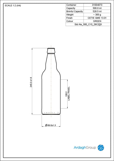 500ml Glazen Ale Oneway Bierfles - Ardagh